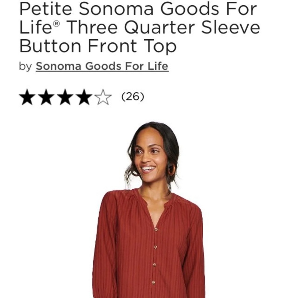 New w/tag.  Petite Large Sonoma, 3/4 sleeve button front top in Marsala flower